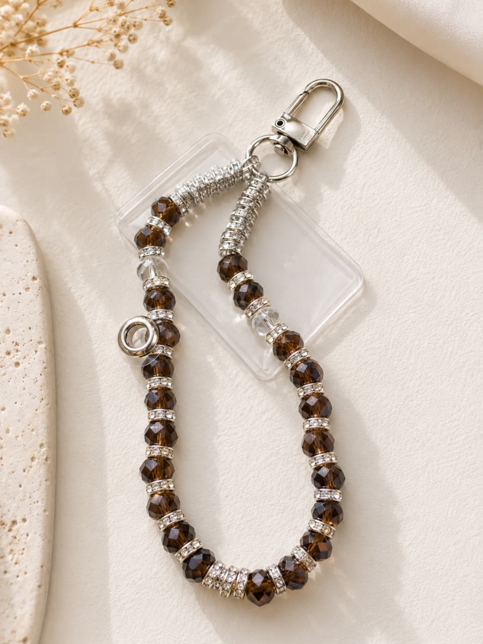 Brown Crystal Beaded Keychain