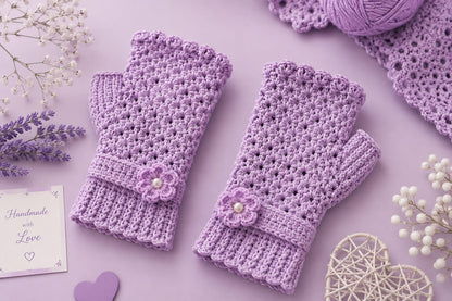 Lavender Crochet Gloves