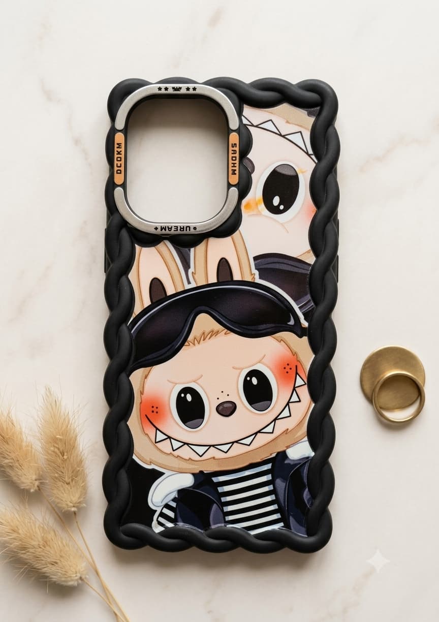 Chic Wavy Frame Labubu Graphic Phone Case