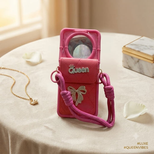 Queen Pink Crossbody Phone Case with Wallet Pocket &amp Adjustable Strap