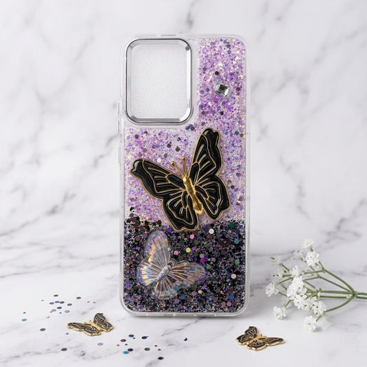 Purple Glitter Butterfly Mobile Cover Stylish Sparkle Case