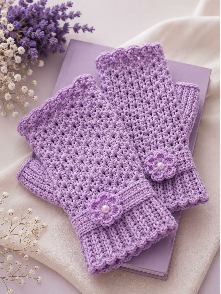 Lavender Crochet Gloves