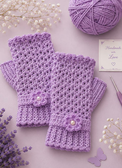 Lavender Crochet Gloves